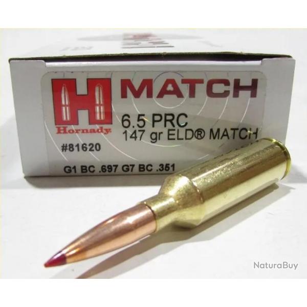 Cartouches HORNADY Calibre 6,5 PRC 147grs ELD MATCH 81620 - Boite de 20 units