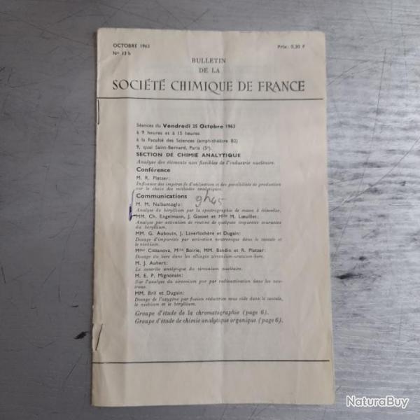 Bulletin de la socit chimique de France. Octobre 1963