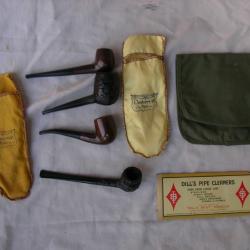 WW2 US LOT DE 8 ÉLÉMENTS DU SOLDAT FUMEUR AMÉRICAIN BLAGUE 4 PIPES 2 ÉTUIS 1 PAQUET CLEANER NEUF