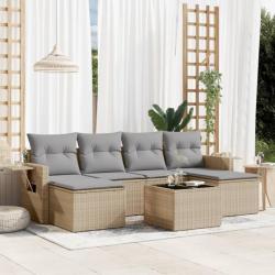 Salon de jardin avec coussins 7 pcs beige résine tressée