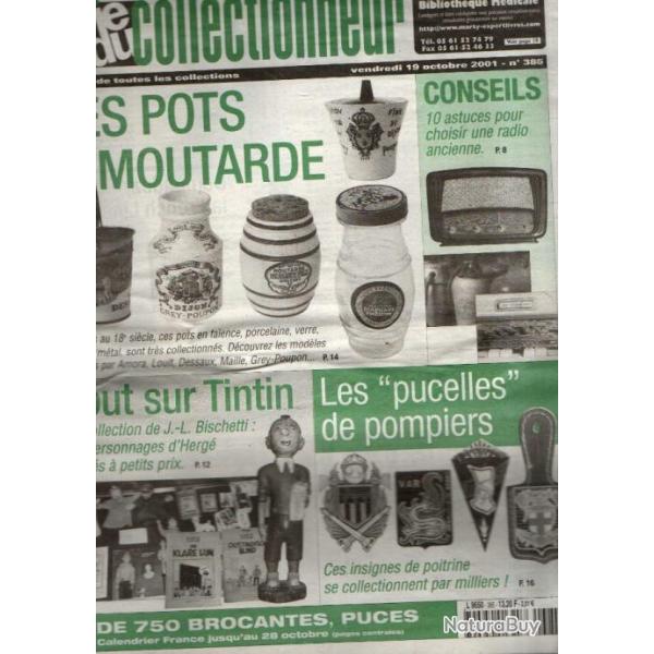 la vie du collectionneur 385 octobre 2001, pucelles de pompiers, pots  moutarde , jeu de paume,