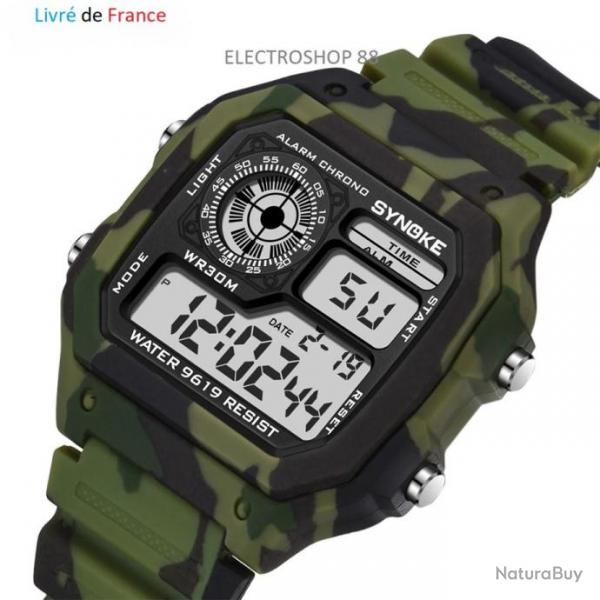 Montre numrique militaire tanche pour homme Sport Retro Multifonctions