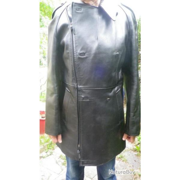 VESTE MANTEAU 3/4 ARMEE FABRICATION FRANAISE GRAULHET- CUIR EPAIS - 1993 TBE - L104 / 52