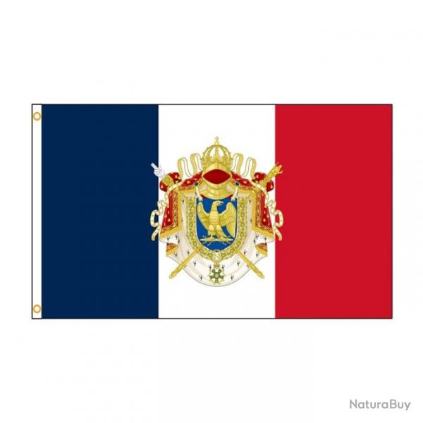 Drapeau tricolore franais avec armoirie impriale Napoleon Bonaparte 1er  - 60x90cm