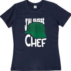 T-shirt humoristique "J'AI GLISSÉ CHEF" - Femme Bleu Marine