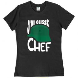 T-shirt humoristique "J'AI GLISSÉ CHEF" - Femme Noir