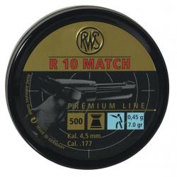 Boite de 500 plombs RWS R 10 Match Calibre 4,5 mm Poids: 0.45 g Diamètre: 4,50 mm