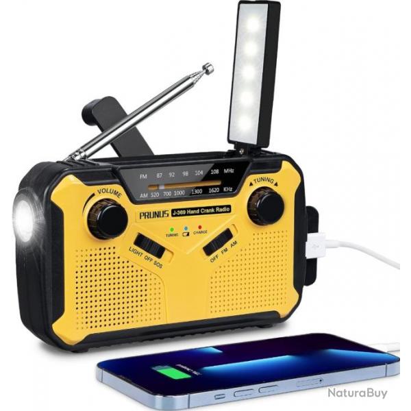 Radio Dynamo Survie AM/FM Radio Solaire Manivelle Portative  Pile Batterie 3000mAh Lampe Torche