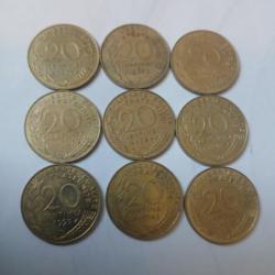 Lot de 9 pièces de monnaie.