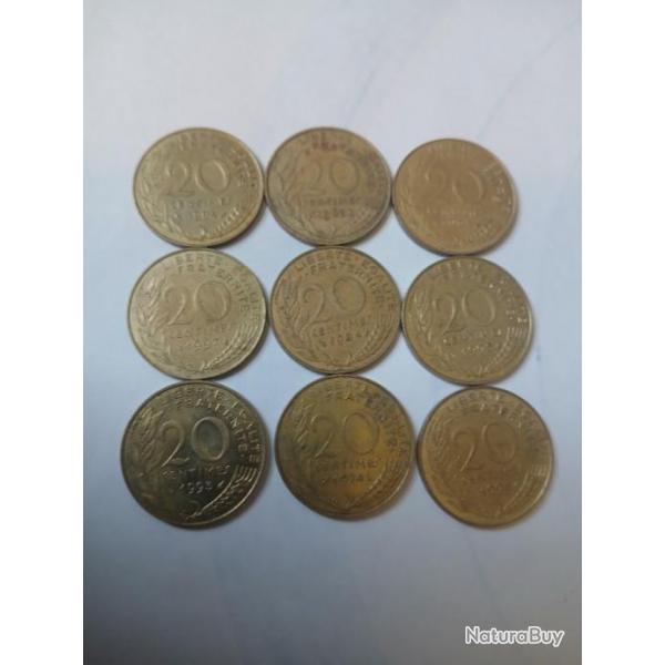 Lot de 9 pices de monnaie.