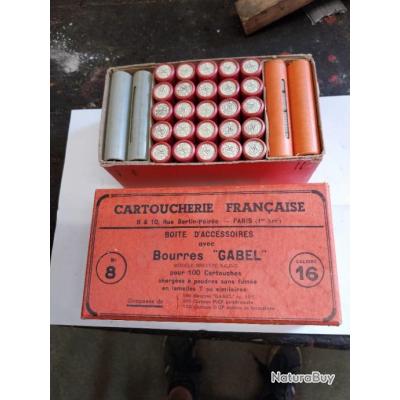 Lot De 2 Boîtes Bourres/cartons + Bourroir En Buis - Accessoires Chasse, Occasion