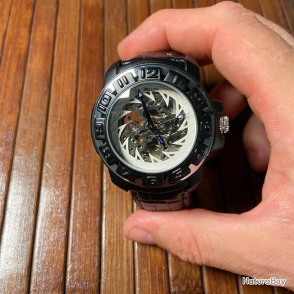 MONTRE AUTOMATIQUE BELLOS COMME NEUVE JAMAIS PORTE MCANISME APPARENT NOIR ET BLANC