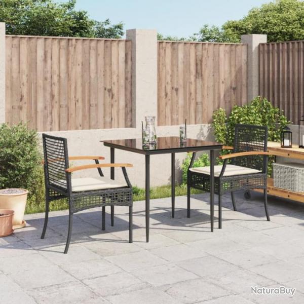 Ensemble  manger de jardin avec coussins 3 pcs Noir