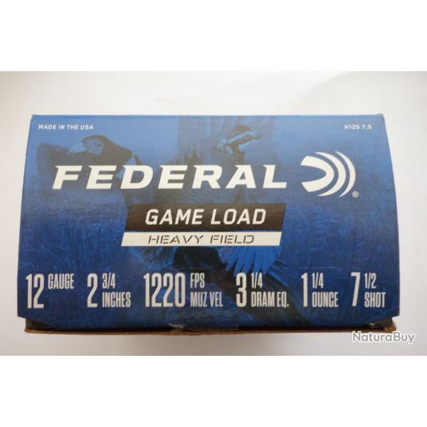 DM24.2 - LOT DE 100 CARTOUCHES FEDERAL GAME  LOAD  HEAVY  FIELD CAL 12X70 36GR N7/5 OU 4