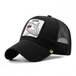 Casquette baseball arrière ouvert avec patch animal - Requin noire