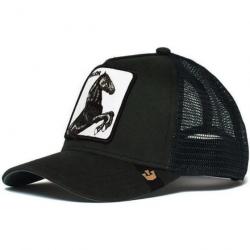 Casquette baseball arrière ouvert avec patch animal - Cheval noir