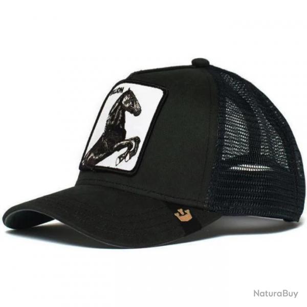 Casquette baseball arrire ouvert avec patch animal - Cheval noir