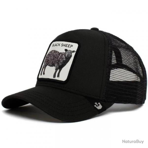 Casquette baseball arrire ouvert avec patch animal - Mouton noir