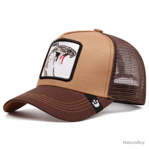 Casquette baseball arrire ouvert avec patch animal - Cobra marron tan