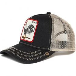 Casquette baseball arrière ouvert avec patch animal - Coq noir