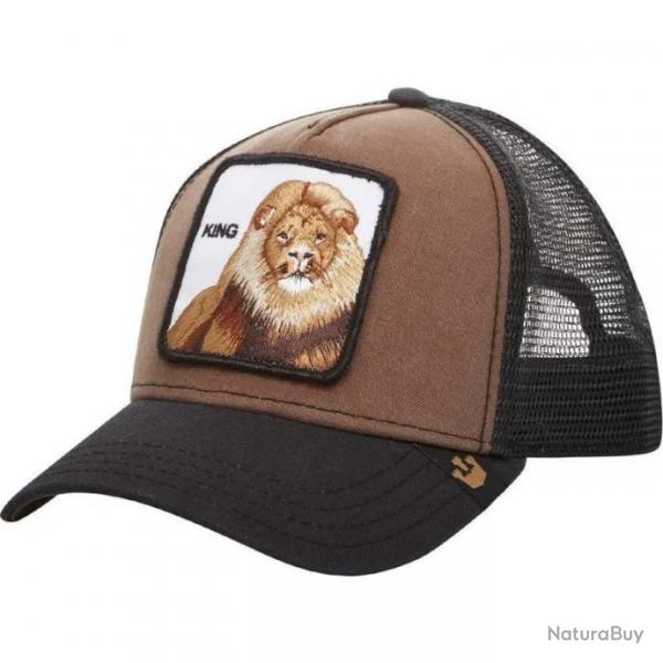 Casquette baseball arrire ouvert avec patch animal - Lion noir marron