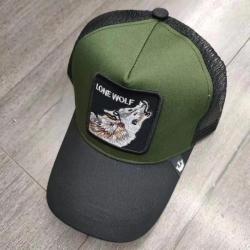 Casquette baseball arrière ouvert avec patch animal - Loup noir vert