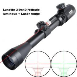 Lunette de tir 3-9x40 EG avec laser rouge et réticule lumineux colliers 11 ou 22 mm