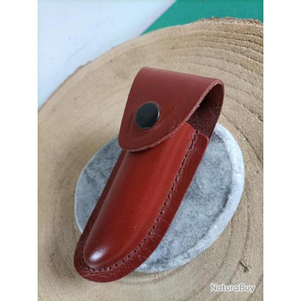 Etui cuir de vachette pour couteau pliant type Laguiole 12 cm ferm passant pour ceinture Rf :E2071