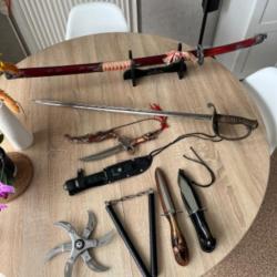 Vends lot couteau , katana , couteau de lancer , poignards etc ...