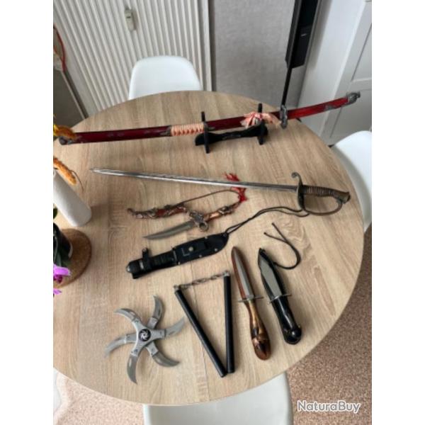 Vends lot couteau , katana , couteau de lancer , poignards etc ...