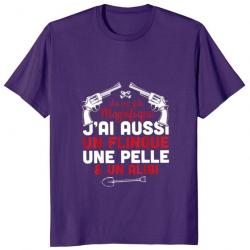 T-shirt homme "J'ai une fille magnifique, j'ai aussi un flingue une pelle et un alibi" - Violet