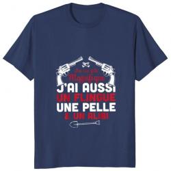 T-shirt homme "J'ai une fille magnifique, j'ai aussi un flingue une pelle et un alibi" - Bleu marine