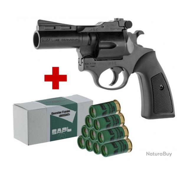 SAPL - Pack Pistolet Gomm-Cogne SAPL GC27 Luxe noir + 1 bote 12/50 chevrotine SAPL x10 cartouches P