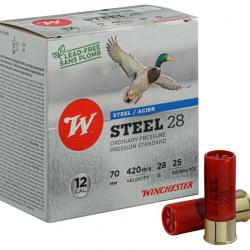 Cartouches de chasse Winchester12/70 28g Acier numéro 5 Pressions Standard Winchester Steel 28g 12/7