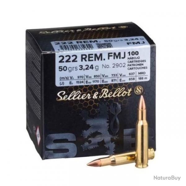 wahoo ! - Munition Sellier & Bellot 222 Rem. FMJ 3.24g 50gr x2 boites