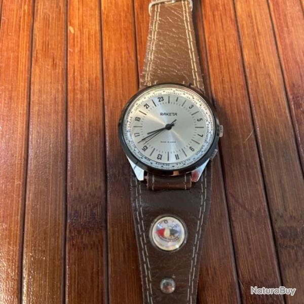 MONTRE MECANIQUE VINTAGE WORLD TRAVELER SOVITIQUE RAKETA URSS