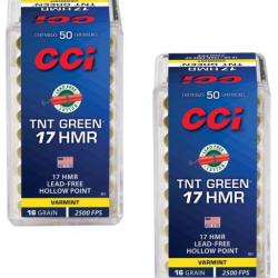 Lot de 2 boîtes de 50 cartouches CCI C/17HMR TNT 17 Grains