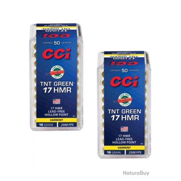 Lot de 2 botes de 50 cartouches CCI C/17HMR TNT 17 Grains