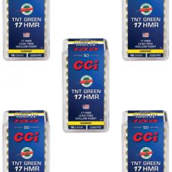 Lot de 5 boîtes de 50 cartouches CCI C/17HMR TNT 17 Grains