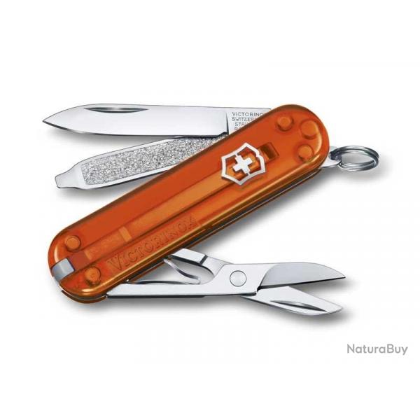 BEL1059 COUTEAU SUISSE VICTORINOX CLASSIC SD FIRE OPAL ORANGE TRANSLUCIDE 7 FONCTIONS NEUF