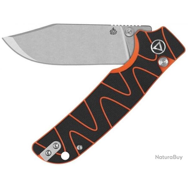 Couteau QSP Kali Black/Orange Manche G10 Lame Acier 14C28N SW IKBS Button Lock Clip QS159D1