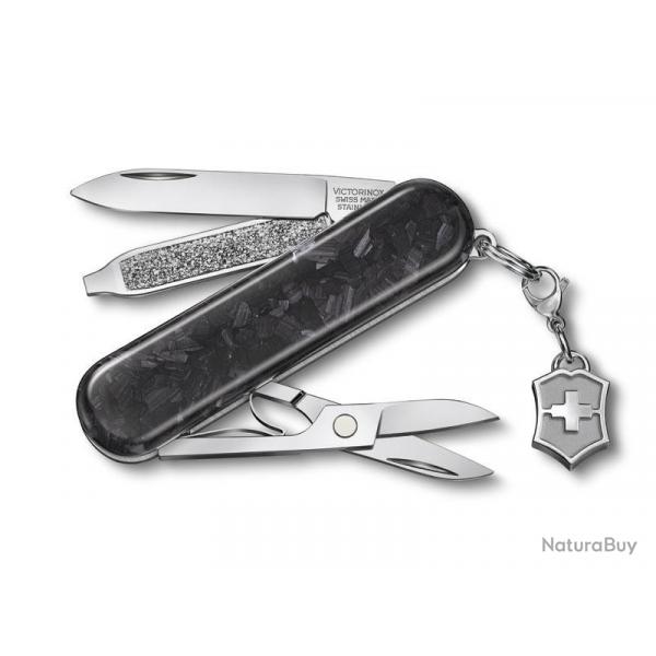 BEL1107 COUTEAU SUISSE VICTORINOX CLASSIC SD BRILLANT  FIBRE DE CARBONE 5 FONCTIONS NEUF