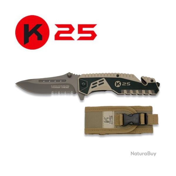 Couteau pliant de poche K25 19443 Attraction 2 Coyote et Noir