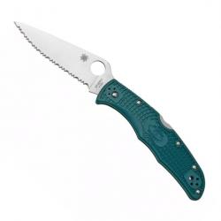 Couteau "Endura 4" K390 / nylon-fibre de verre bleu, Tranchant dentelé [Spyderco]