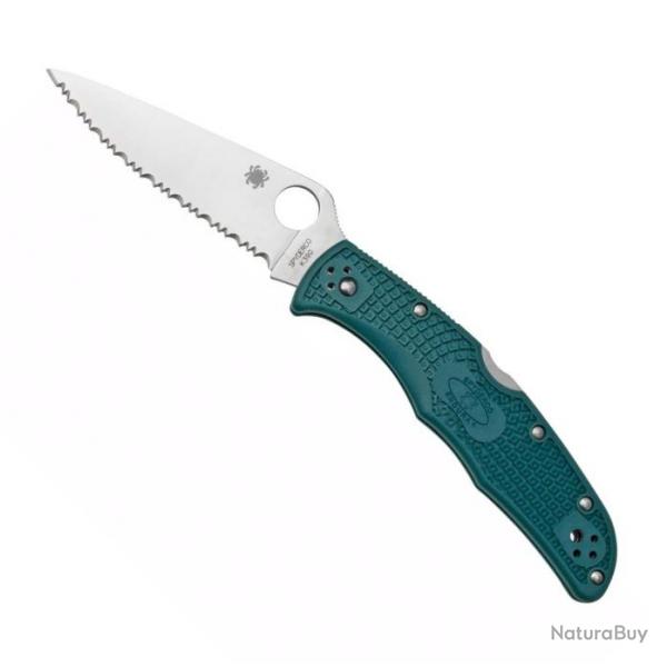 Couteau "Endura 4" K390 / nylon-fibre de verre bleu, Tranchant dentel [Spyderco]