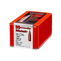 Ogives HORNADY 30 .308 168gr BTHP MATCH - boite de 100 unités