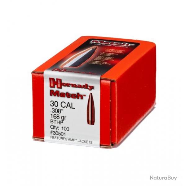 Ogives HORNADY 30 .308 168gr BTHP MATCH - boite de 100 units