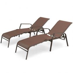 Lot de 2 chaises longues avec dossier réglable tissu respirant structure robuste en acier charge ma