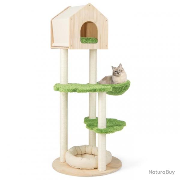 Arbre  chat 139 cm en bois poteau griffoir condo panier lit pour chat 2 plate-forme tour de jeux p