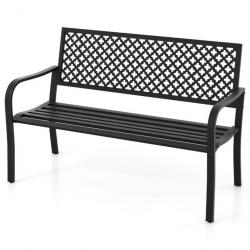 Banc de jardin chaise de patio en métal pour 2 personnes avec dossier ajouré & siège à lattes banc